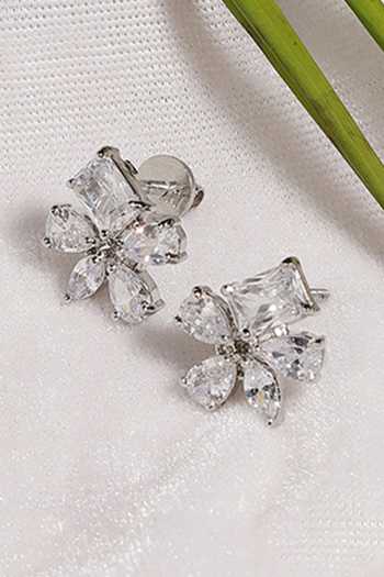 Shop Dugran By Dugristyle Silver Plated Imitation Diamonds Sheesham Floral Stone Stud Earrings Online at Aza Fashions Shop_Dugran By Dugristyle_Silver Plated Imitation Diamonds Sheesham Floral Stone Stud Earrings _Online_at_Aza_Fashions