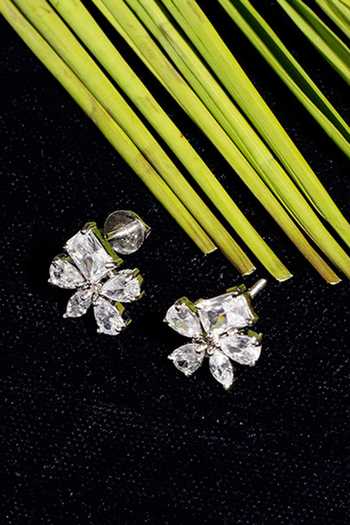 Dugran By Dugristyle Silver Plated Imitation Diamonds Sheesham Floral Stone Stud Earrings at Aza Fashions Dugran By Dugristyle_Silver Plated Imitation Diamonds Sheesham Floral Stone Stud Earrings _at_Aza_Fashions