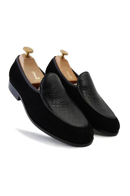 Shop_Lovey_Black Harley Crocodile Skin Textured Shoes _Online_at_Aza_Fashions