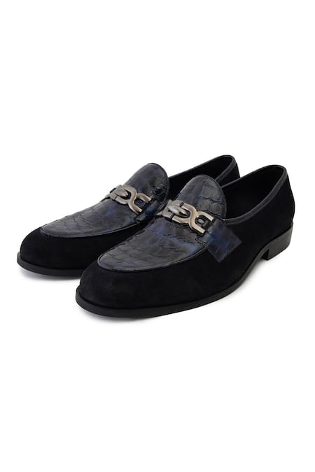 Shop_Lovey_Blue Romeo Croc Skin And Metal Loop Embellished Shoes _at_Aza_Fashions