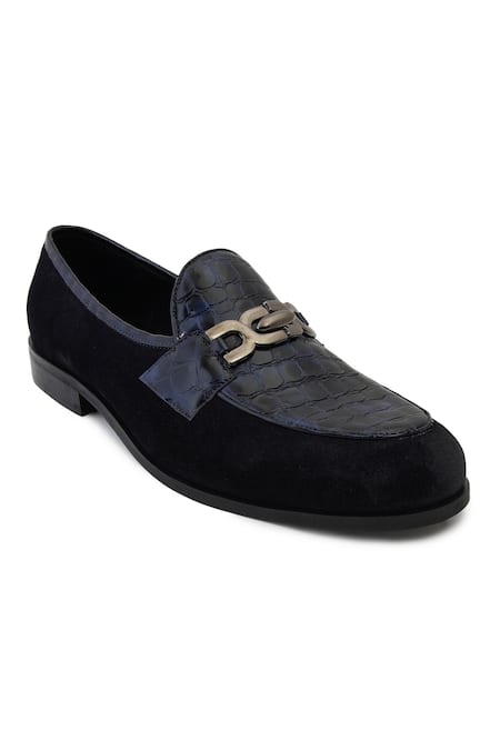 Lovey_Blue Romeo Croc Skin And Metal Loop Embellished Shoes _Online_at_Aza_Fashions