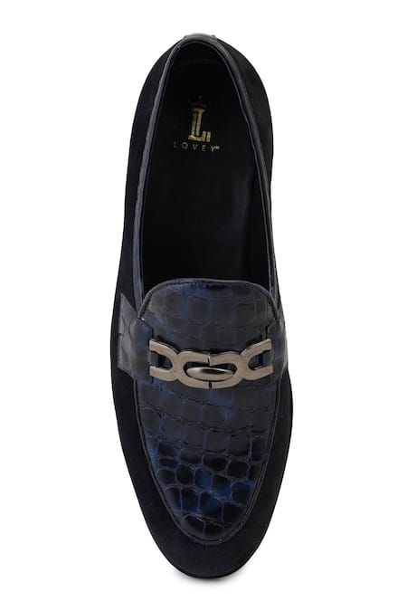 Shop_Lovey_Blue Romeo Croc Skin And Metal Loop Embellished Shoes _Online_at_Aza_Fashions