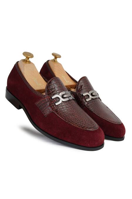 Lovey Maroon Romeo Crocodile Skin And Metal Loop Embellished Shoes Online at Aza Fashions Lovey_Maroon Romeo Crocodile Skin And Metal Loop Embellished Shoes _Online_at_Aza_Fashions