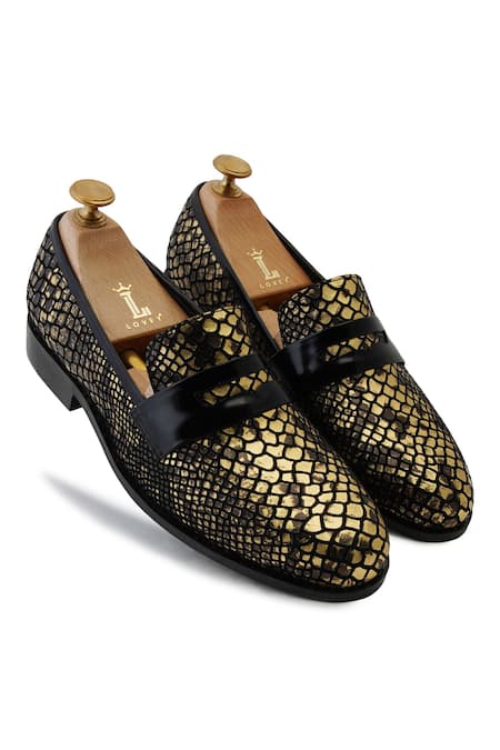 Shop_Lovey_Gold Croc Skin Design Slip-on Shoes _at_Aza_Fashions
