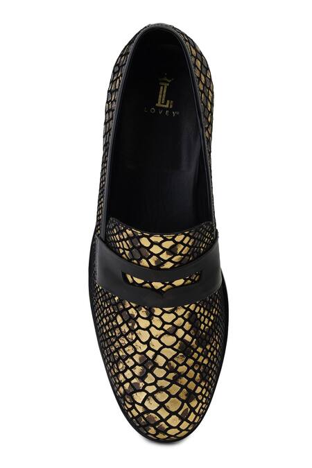 Lovey_Gold Croc Skin Design Slip-on Shoes _at_Aza_Fashions