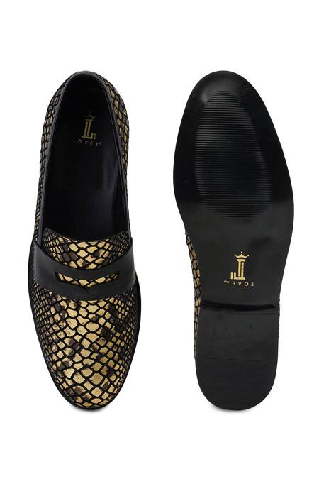 Buy_Lovey_Gold Croc Skin Design Slip-on Shoes 