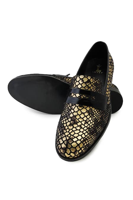 Shop_Lovey_Gold Croc Skin Design Slip-on Shoes 