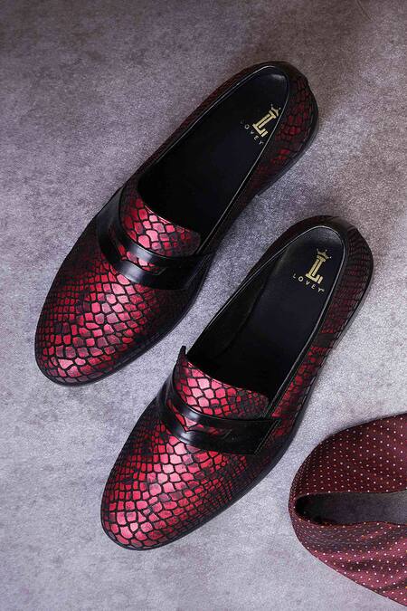 Lovey_Red Lucifer Crocodile Skin Design Shoes _Online_at_Aza_Fashions