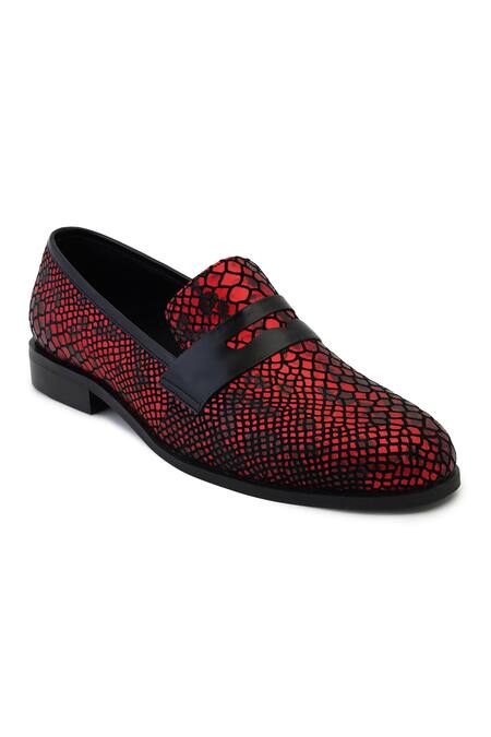 Buy_Lovey_Red Lucifer Crocodile Skin Design Shoes _Online_at_Aza_Fashions