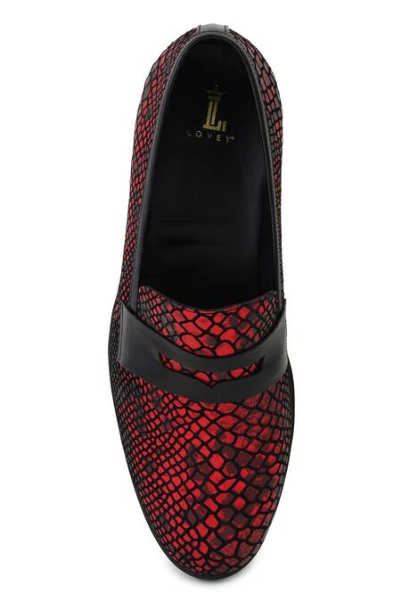 Lovey_Red Lucifer Crocodile Skin Design Shoes _at_Aza_Fashions