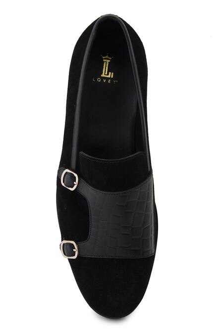 Lovey_Black Charles Croc Skin Monk Strap Shoes _Online_at_Aza_Fashions