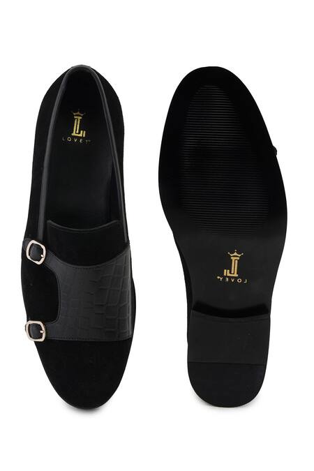 Buy_Lovey_Black Charles Croc Skin Monk Strap Shoes _Online_at_Aza_Fashions