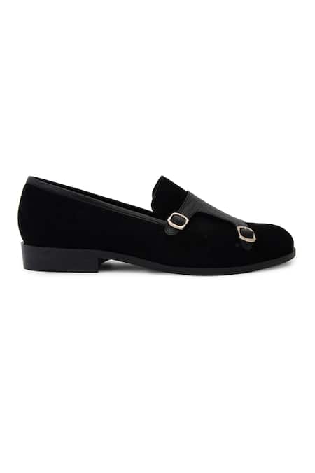Buy_Lovey_Black Charles Croc Skin Monk Strap Shoes 