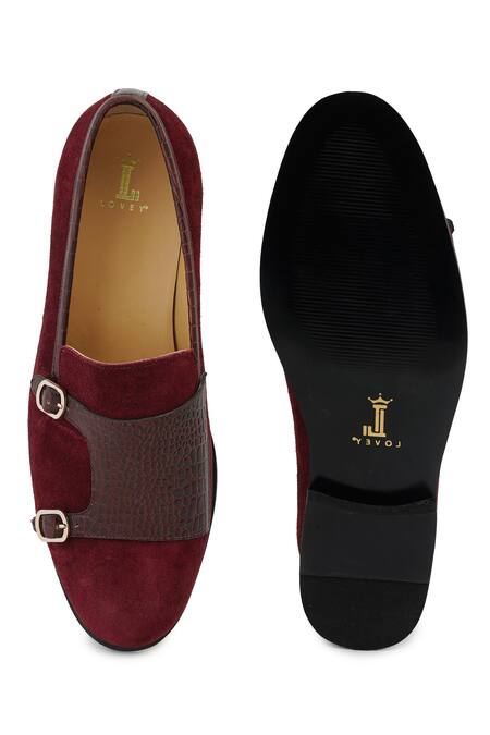 Buy_Lovey_Maroon Charles Croc Skin Slip On Monk Strap Shoes 