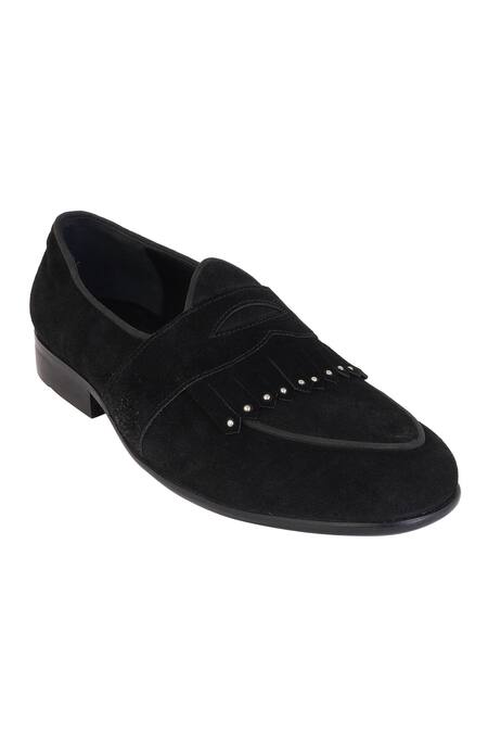 Shop_Lovey_Black Oliver Embellished Fringed Shoes _Online_at_Aza_Fashions