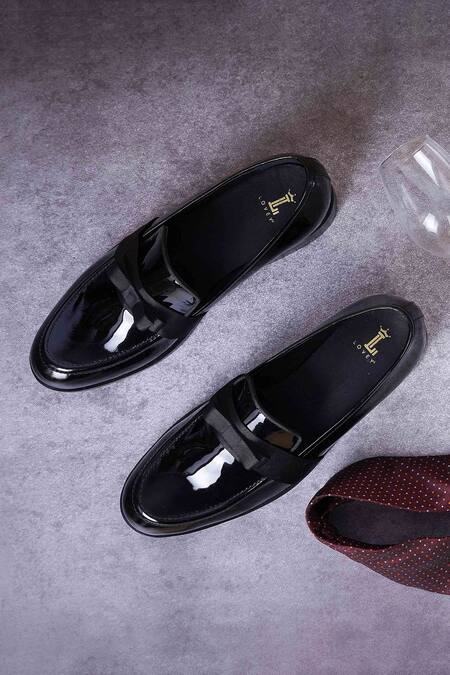 Lovey_Black Leather Ribbon Slip On Shoes _Online_at_Aza_Fashions