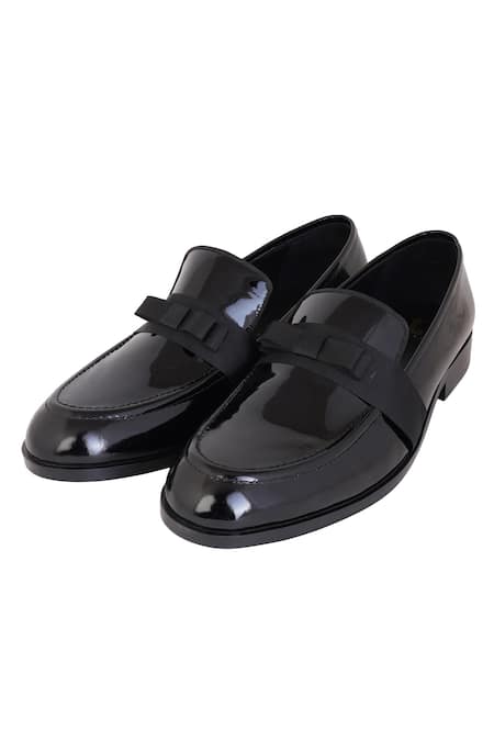Shop_Lovey_Black Leather Ribbon Slip On Shoes _Online_at_Aza_Fashions