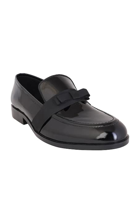 Buy_Lovey_Black Leather Ribbon Slip On Shoes 