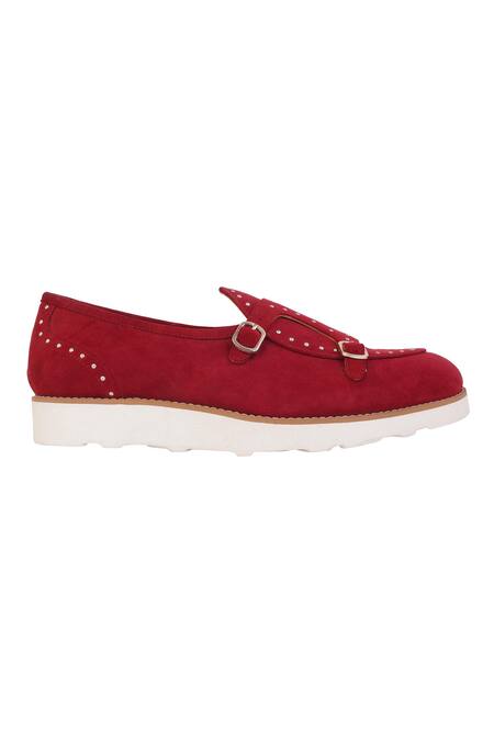 Buy_Lovey_Maroon Jack Stud Embellished Monk Strap Shoes 