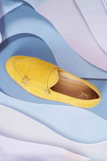 Lovey_Yellow Jack Stud Embellished Monk Strap Slip On Shoes _Online_at_Aza_Fashions
