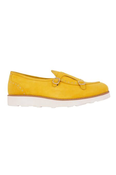 Lovey_Yellow Jack Stud Embellished Monk Strap Slip On Shoes _at_Aza_Fashions