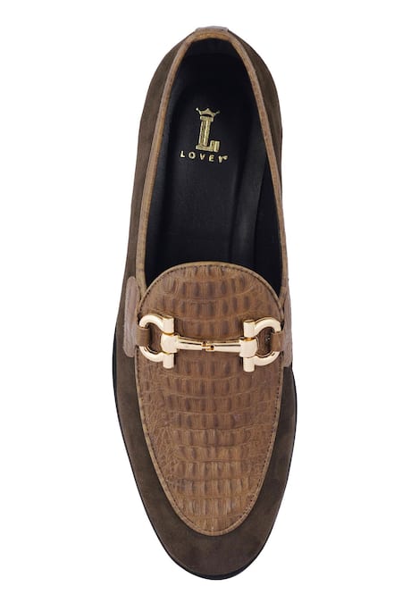 Buy_Lovey_Green Caesar Croc Skin And Metal Loop Embellished Shoes 