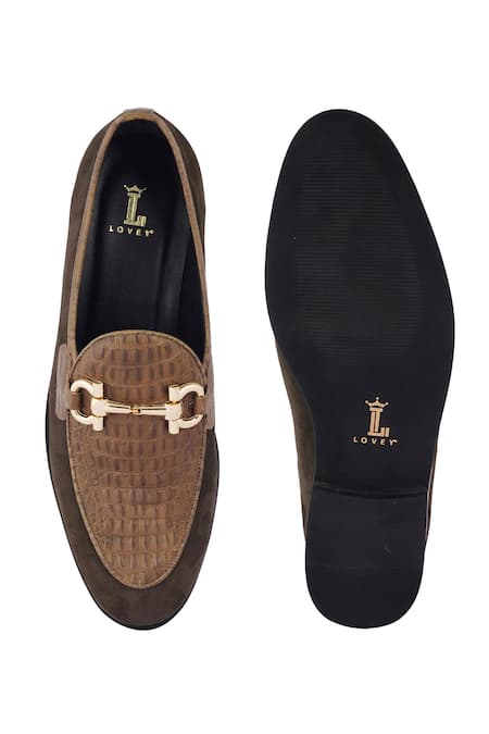 Shop_Lovey_Green Caesar Croc Skin And Metal Loop Embellished Shoes 