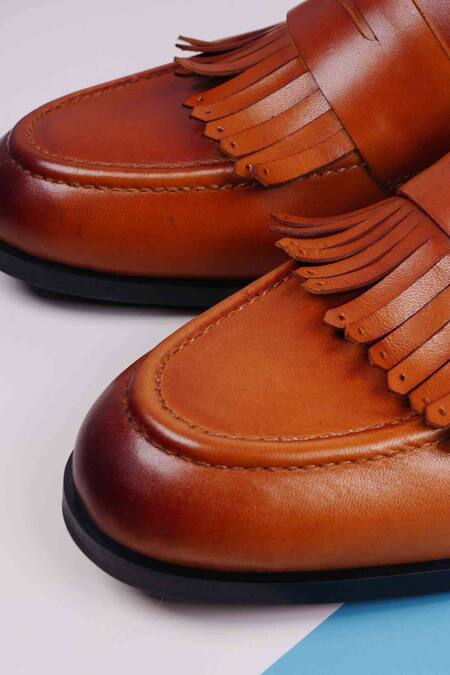 Lovey_Brown Pablo Fringe Embellished Shoes _Online_at_Aza_Fashions