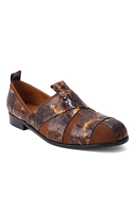 Lovey_Brown Martin Textured Pattern Shoes _Online_at_Aza_Fashions