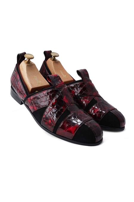 Shop_Lovey_Red Martin Textured Slip On Shoes _at_Aza_Fashions