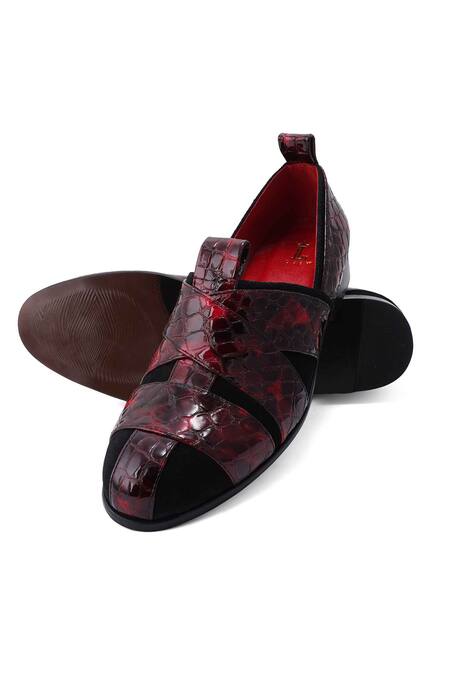 Lovey_Red Martin Textured Slip On Shoes _at_Aza_Fashions
