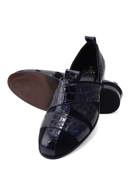Lovey_Blue Martin Textured Pattern Slip On Shoes _at_Aza_Fashions