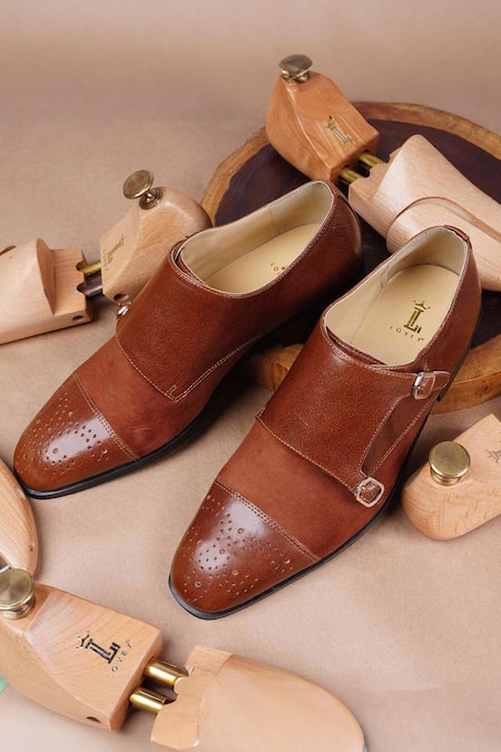 Lovey_Brown Thomas Leather Monk Straps _Online_at_Aza_Fashions