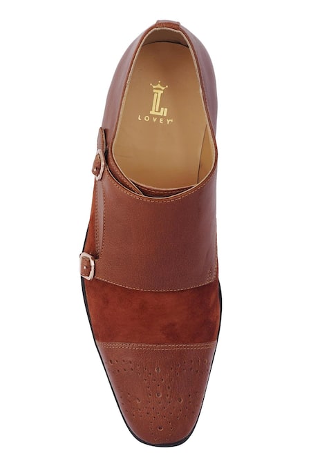 Lovey_Brown Thomas Leather Monk Straps _at_Aza_Fashions