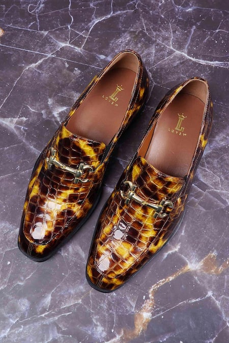 Lovey_Brown Nathan Textured Pattern Slip On Shoes _Online_at_Aza_Fashions