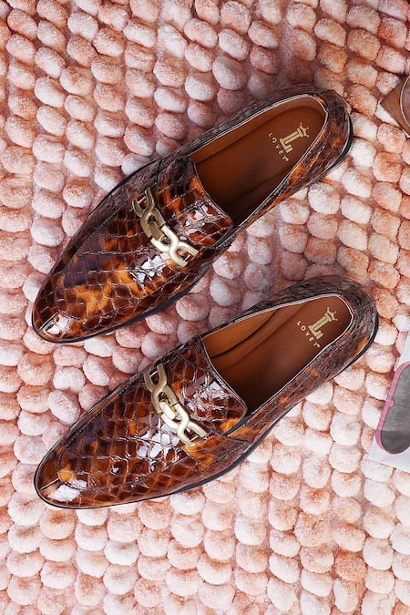 Buy_Lovey_Brown Morgan Textured Pattern Slip On Shoes _Online_at_Aza_Fashions