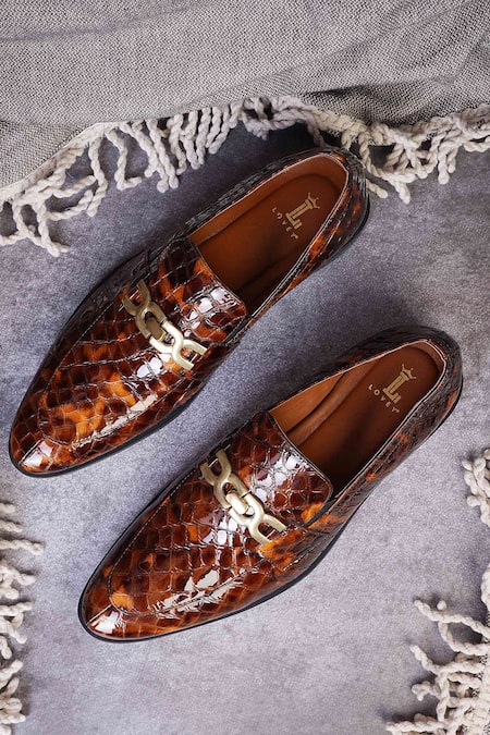 Shop_Lovey_Brown Morgan Textured Pattern Slip On Shoes _Online_at_Aza_Fashions