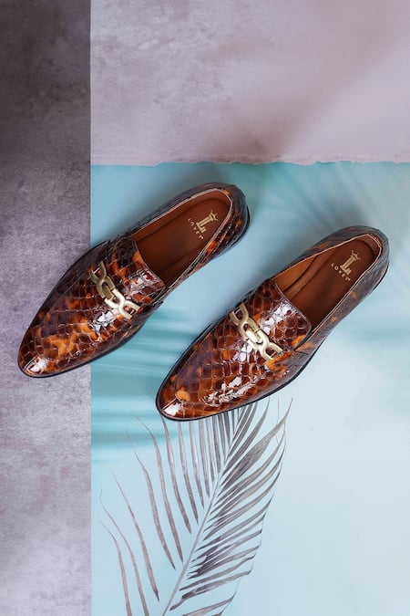Lovey_Brown Morgan Textured Pattern Slip On Shoes _at_Aza_Fashions