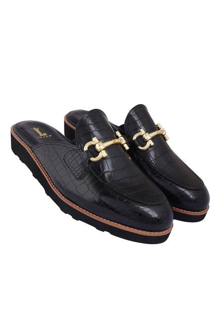 Shop_Lovey_Black Daniel Textured Pattern Mules _at_Aza_Fashions