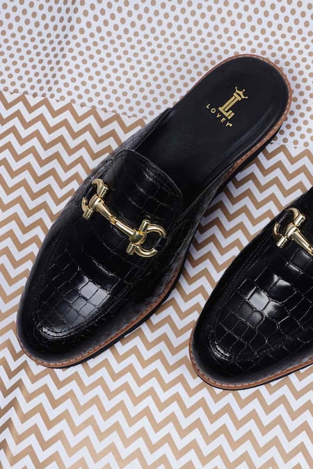 Lovey_Black Daniel Textured Pattern Mules _Online_at_Aza_Fashions