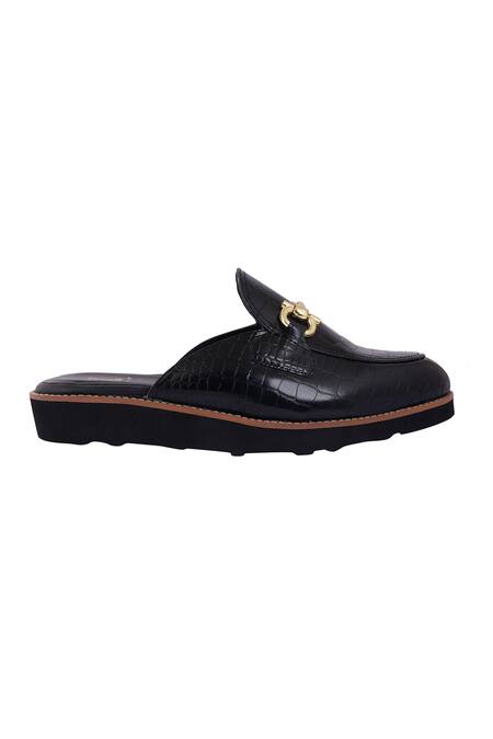 Shop_Lovey_Black Daniel Textured Pattern Mules _Online_at_Aza_Fashions