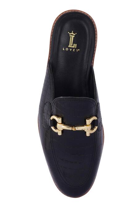 Lovey_Black Daniel Textured Pattern Mules _at_Aza_Fashions