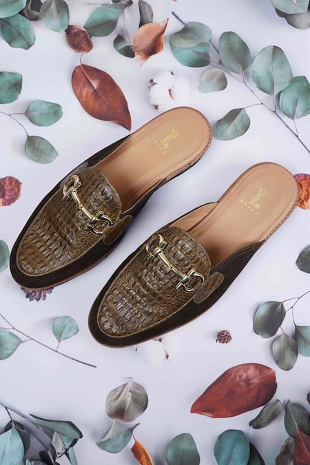 LOVEY Croco Leather Textured Mules 