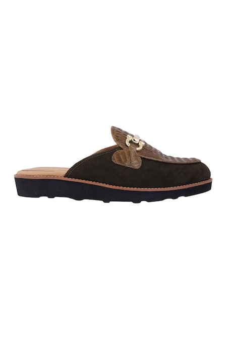 Buy_Lovey_Green Croco Leather Textured Mules _Online_at_Aza_Fashions