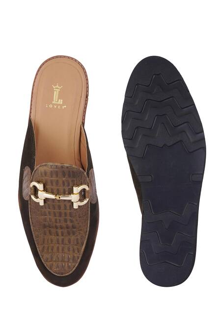 Lovey_Green Croco Leather Textured Mules _at_Aza_Fashions