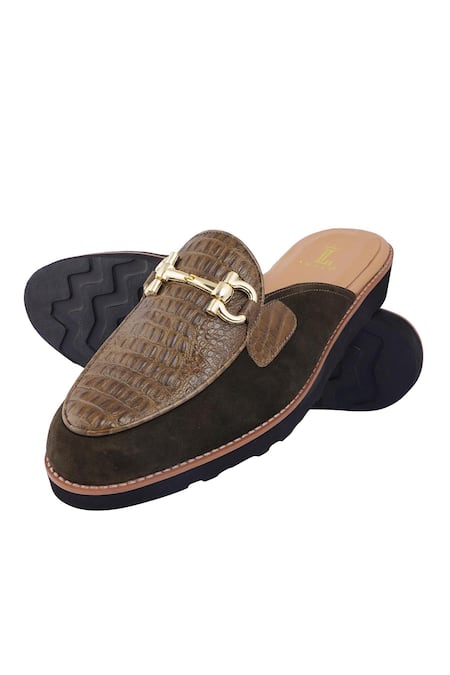 Buy_Lovey_Green Croco Leather Textured Mules 