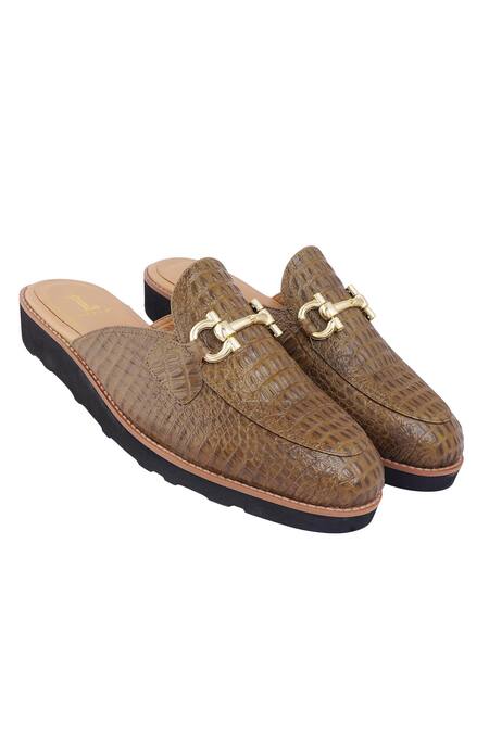 Shop_Lovey_Green Daniel Textured Pattern Mules _at_Aza_Fashions