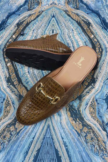Buy_Lovey_Green Daniel Textured Pattern Mules _Online_at_Aza_Fashions