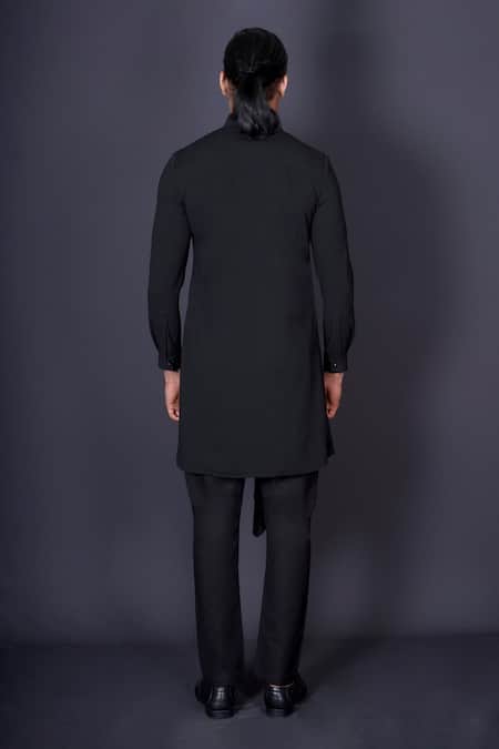 Shop Archana Kochhar Black Lycra Asymmetrical Kurta And Pant Set at Aza Fashions Shop_Archana Kochhar_Black Lycra Asymmetrical Kurta And Pant Set _at_Aza_Fashions