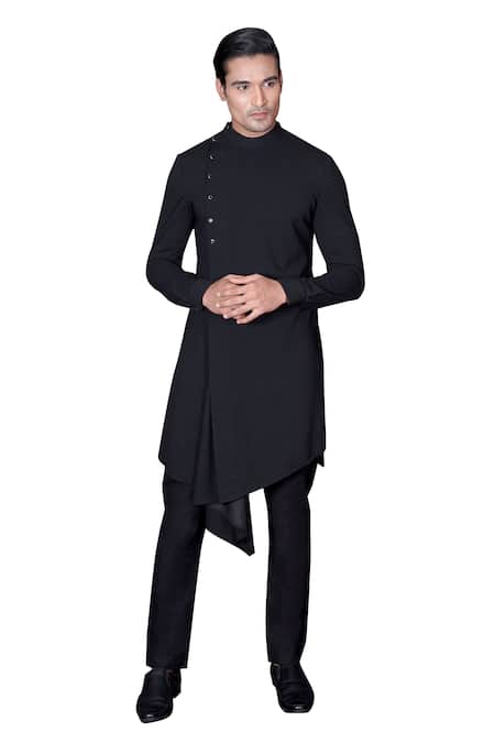 Archana Kochhar Black Lycra Asymmetrical Kurta And Pant Set Online at Aza Fashions Archana Kochhar_Black Lycra Asymmetrical Kurta And Pant Set _Online_at_Aza_Fashions